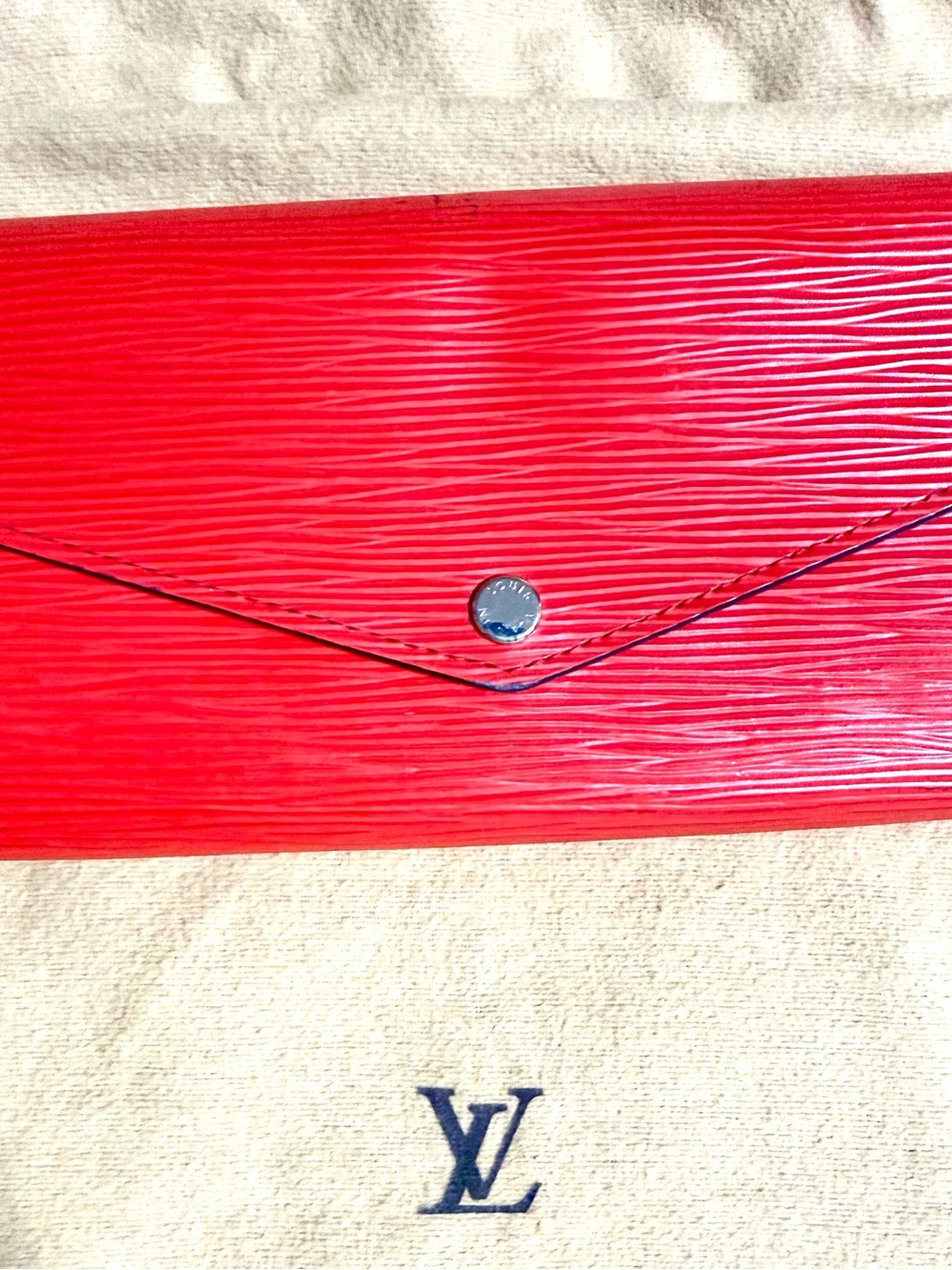 Louis Vuitton Red Epi Leather Envelope Wallet with Silver Snap